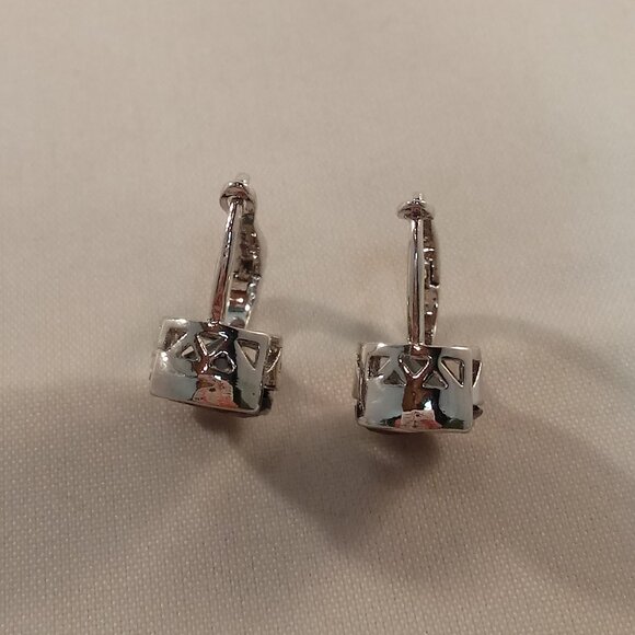 18K White Gold Filled Simple Black Onyx Diamond Zircon Hoop Earrings Party Gift - Picture 3 of 6